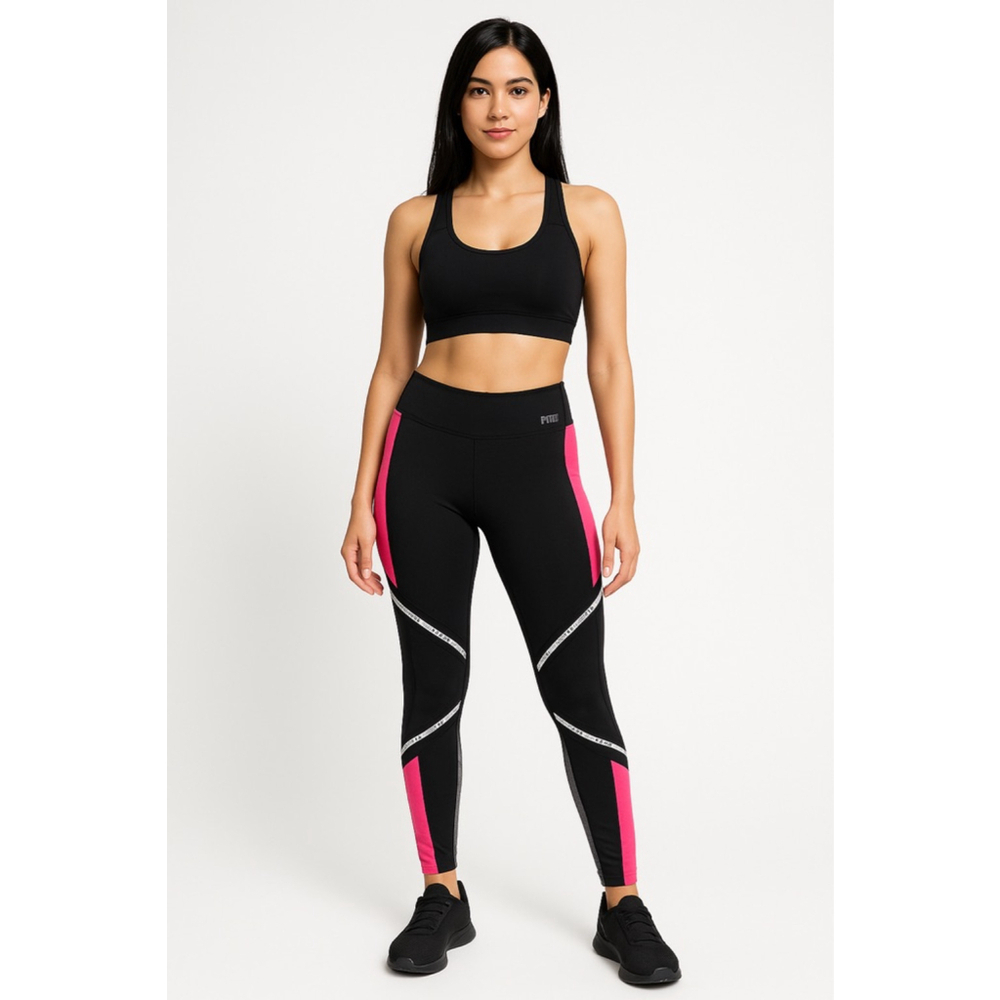 Women's PINK Black and Pink Color Block Leggings M